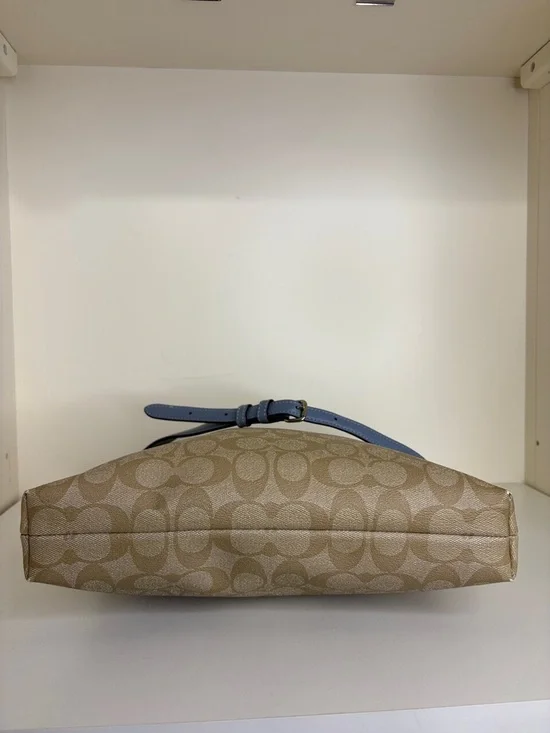 COACH Khaki Signature Crossbody and Wallet with Light Blue Trim - Picture 7 of 15